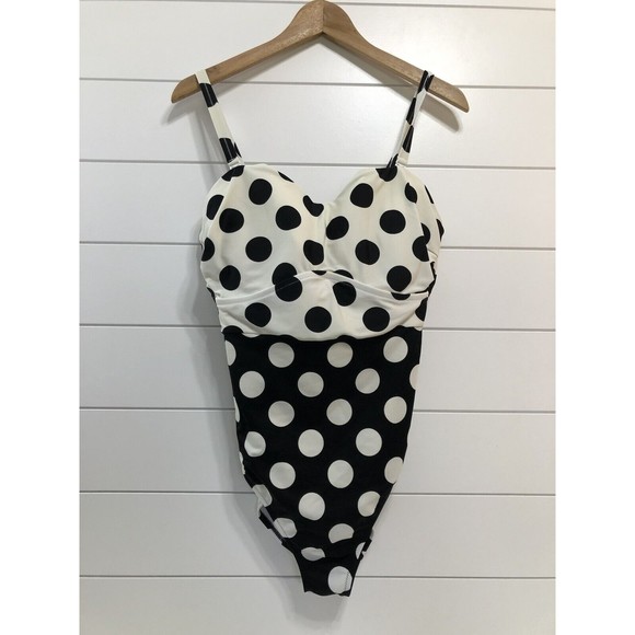 figleaves Swim Figleaves Womens Polka Dot One Piece Swimsuit Size